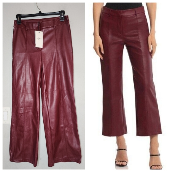 NWT 7 For All Mankind Vegan Leather Red Wideleg Pants Front Seam Small Stretch - Picture 1 of 15